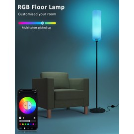 Smart Floor Lamp Works with Alexa & Google Home, Color Changing Stepless Dimmable for Living Room, Modern Standing WiFi Lamps with Remote, Minimalist Pole Lamp Tall Lights for Bedroom, Office-Black