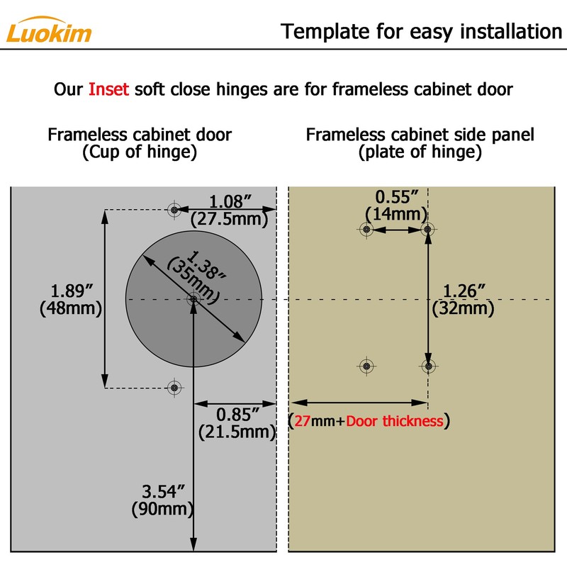 Luokim 2 Pack 1 Pairs Frameless Kitchen Cabinet Hinges Soft