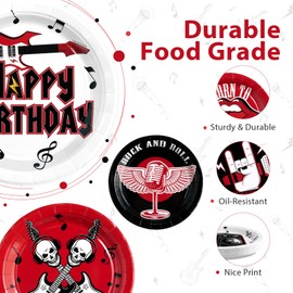Grencian 60 Pcs Rock and Roll Birthday Party Decorations 9” Rock Theme Paper Plates Disposable Music Guitar Tableware for Star Music 50s 60s Record Theme Party Supplies