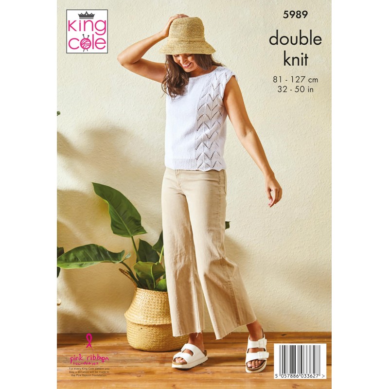 King Cole Ladies DK Knitting Pattern 3/4 Sleeve or Sleeveless