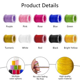 gaoduanluoluo 10 Rolls Nylon Cord 0.8 mm x 10 m, Nylon Thread Cord for DIY Bracelets, Necklaces, Jewellery Crafts, Chinese Knot Cord, Colourful Cord Bead Cord (Style1)
