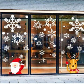 Window Clings Decorations ,8 Sheets Double Side Pattern Christmas Window Decals Stickers Cute Xmas Santa Claus Reindeer Snowflake Window Decor for Holiday Party