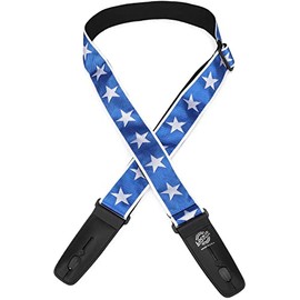 Lock-It Straps Cotton Guitar Strap - Jaquard White with Blue Stars