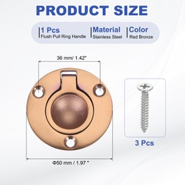 PATIKIL 2" Flush Pull Ring Handles, 316 Stainless Steel Round Recessed Door Pull Hidden Boat Hatch Latch with Screws for Marine Yacht Furniture, Red Bronze