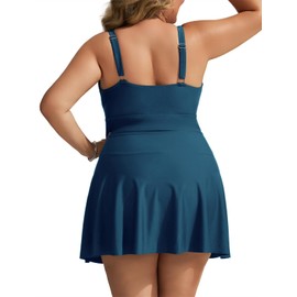 Plus Size Swimdress Swimsuit for Women Tummy Control Swim Twist Front Padded Bathing Suit Built in Bra Blue Green 22Plus