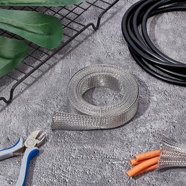 UNICRAFTALE 0.78" Wide Stainless Steel Braided Sleeving Braid 13.12 Feet Cable Wire Shielding Sleeve Ground Straps Protection Flat Metal Mesh Flexible Expandable Scalable Ribbon Flat Wire for Protect