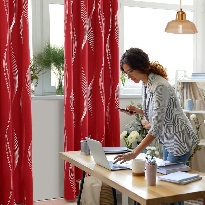 Deconovo Blackout Back Tab Curtains with Geometric Pattern, Room Darkening,