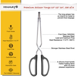 HINMAY Stainless Steel Scissor Tongs Cooking Tongs Set, Set of 3 (Black Handle, 10" 12" 16")