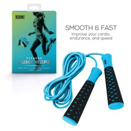 EDX Jump Rope for Fitness, Workout, Exersise - Tange-Free, Hand Grip | 10 ft, Blue
