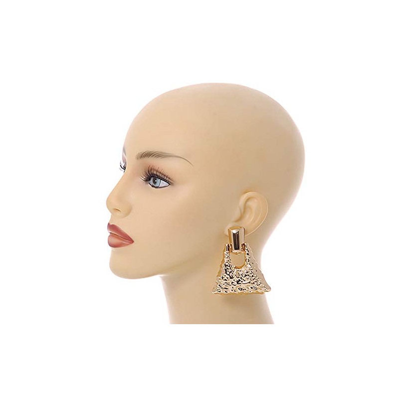 Statement Hammered Triangular Drop Clip-On Earrings/Gold Tone/ 60mm L