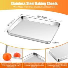 Homikit 1 Pack Baking Sheet, 9 x 13 Inches Stainless Steel Quarter Sheet Pan Set for Baking Cooking Toasting, Metal Cookie Tray Fits Toaster Oven, Non Stick & Rust Free, Dishwasher Safe