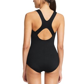 baleaf Women's One Piece Bathing Suit Conservative Athletic Racerback One Piece Training Swimsuit Swimwear Black 40/X-Large