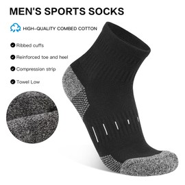 YOJOOM Mens Sports Quarter Ankle Socks Black Anti-Blister Cushioned Trainer Running Athletic Socks for Men 9-12 6-9 (UK, Numeric, 9, 12, Regular, Regular, Black 6 pairs)