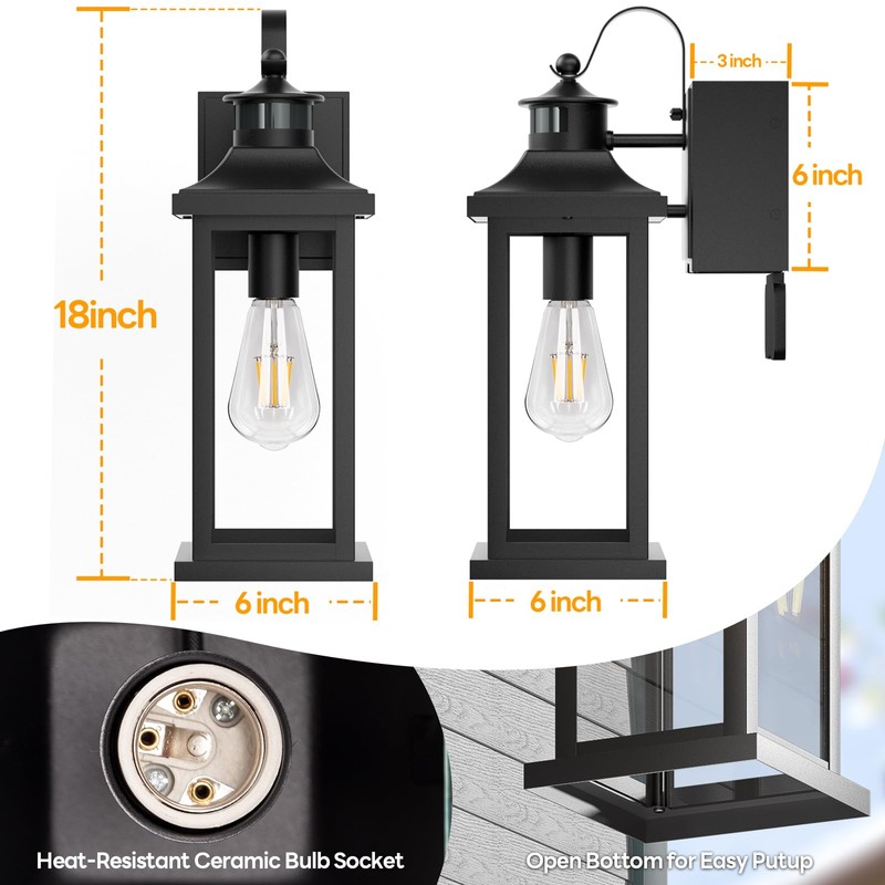 Roravilia Motion Sensor Outdoor Light for House with GFCI Outlet,