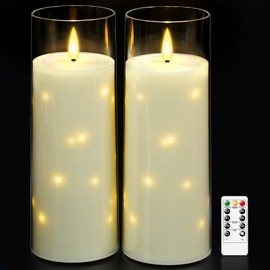 kakoya 11" x 4" Large Outdoor Waterproof Flameless LED Candles with Remote and Timer,Acrylic Pillar Candles Battery Operated with Embedded Star String for Porch,Patio,Outdoor Decor,Set of 2(Ivory)