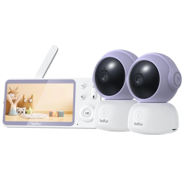 BOIFUN 2K 5" Split-Screen Wi-Fi Baby Monitor with 2 360°