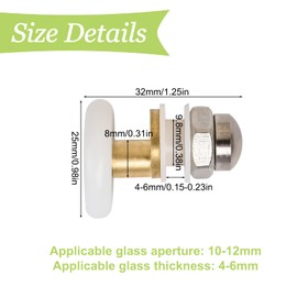 UFURMATE Shower Door Roller, 4Pcs Copper Bathroom Glass Door Pulleys Single Shower Door Runners Wheels Sliding Shower Door Replacements Guides, for 4-6mm Thickness Glass (Diameter 25mm)