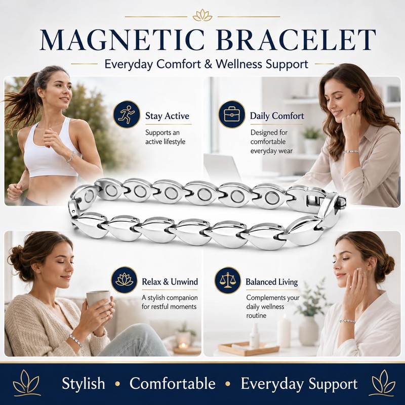 Magnetic Bracelets for Women, Stainless Steel Leaf Links, Fashion Design