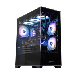 Raidmax i801 Tempered Glass Aqua View Case - Corner Structure-Free Panoramic Design, 3 ARGB Fans Included, and Support for 360mm Water Cooler and 400mm GPU (Black)