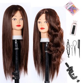 Mannequin Head Human Hair 80% Human Hair, Manikin Head with Hair 24"-26",Cosmetology Mannequin Head practice kit Doll head hair styling,for Braiding Hairdresser Practice Stylin (4#brown)