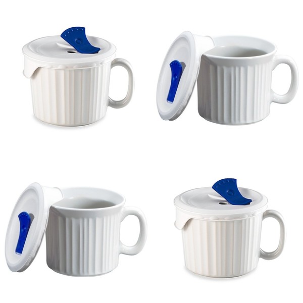 CorningWare French White Pop-Ins 20-ounce Mug with Blue Vented PlasticCover, White