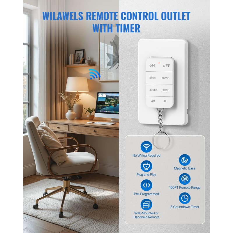 Remote Control Outlet with Timer, WILAWELS Indoor Outlet Timer with