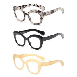 JM 3er-Pack Cateye-Lesebrille, Computerlesegerät mit Blaulichtblockierung für Damen und Herren +0.0