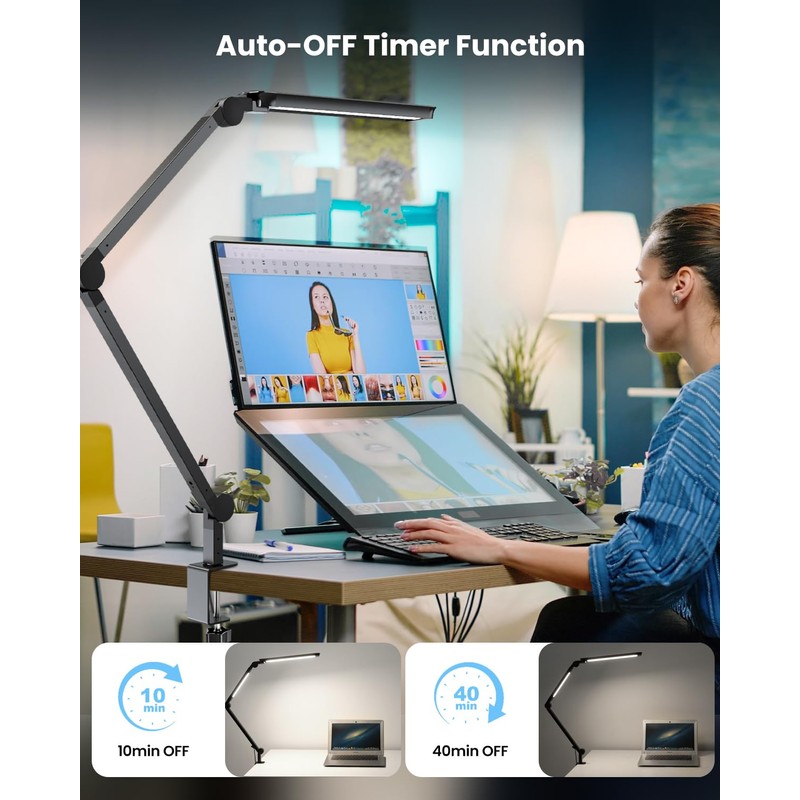 LED Desk Lamp with Clamp, Ultra-Bright Dual Light Architect Desk