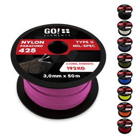 GO!elements 100 m Paracord Rope Made of Tear-Resistant Nylon - 3 mm Paracord 425 Type II Max. 192 kg - Cords as Outdoor Rope, All-Purpose Rope, Survival Rope, Bracelet, Dog Lead, Nylon Cord