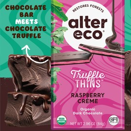 Alter Eco Raspberry Creme Truffle Thins, Chocolate Bar with Gooey Ganache Truffle Filling, Organic, Gluten & Soy-Free, Non-GMO Snacks, No Additives, Recyclable Packaging, Fair Trade (12-Pack Raspberry Creme)