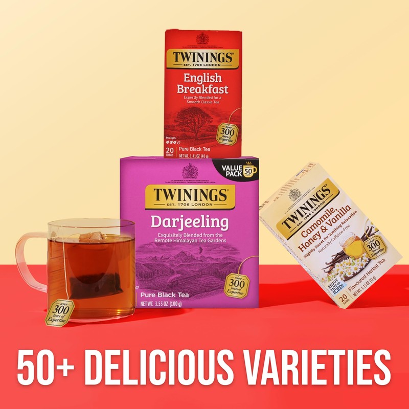 Twinings Darjeeling Black Tea Individually Wrapped Bags, 50 Count (Pack