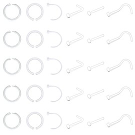 D.Bella Nose Piercing 18G Bioflex Retainer Flexible Transparent Retainer Holder Nose Piercing Plug 1.0 mm L Shape Pack of 20, Plastic