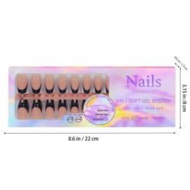 150 Pcs Black French Tip Press on Nails Medium Coffin Fake Nails 15 Size Black Acrylic Nail Tips Kit Fake Nails Full Cover False Nails Glossy Acrylic Glue on Nails 3 in 1 X-Coat Nail Tips for Women