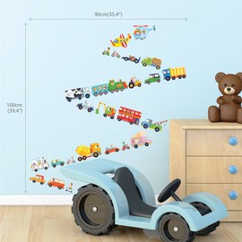 DECOWALL DS-8015 The Transports (Small) Kids Wall Stickers Decals Peel and Stick Removable for Nursery Bedroom Living Room Art murals Decorations