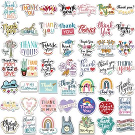 50PCS Thank You Stickers for Kids, Thank You Inspirational Stickers, Waterproof Vinyl Gratitude Quote Decals for Water Bottles, Laptops, Scrapbooking