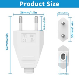 Vecbmn Flachstecker, Eurostecker, 8 St1ck Eurostecker Flach, Schuko Power Stecker 2 polig (250V, 2,5A),Euro Stromstecker zum Ersatz, wei?