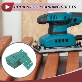 HEROFFIX 50 Pcs Car Wood Sanding Discs Smoothing Hook & Loop Sanding Sheets 3.15"x5.24" 14 Hole 180 Grit Green Aluminum Oxide
