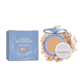 Bluemega Maquillaje en Polvo, Polvos Compactos Faciales Antigrasa Fijadores Suaves Y Mates,Polvos De Acabado Impermeables De Larga Duración Para Mujeres, Polvos Faciales Ligeros E Impecables Para Mujeres (Pure)