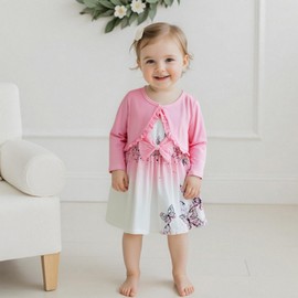 Baby Girl Summer Outfits Tulle Dress Sleeveless And Puff Sleeve Denim Jacket Baby Girl Clothes Set (Pink butterfly, 3-6 Months)