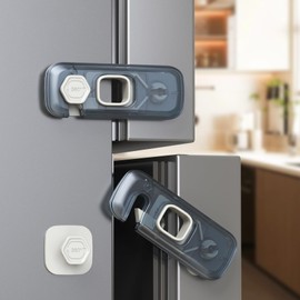 Blissleaf 2-Pack Fridge Locks, Child Proof Refrigerator/Freezer Door Lock, Child Safety Cabinet Lock with Adhesive Pads -Freezer Latch to Keep Door Closed for Latches,Drawer,Closets,Oven (Clear-Blue)