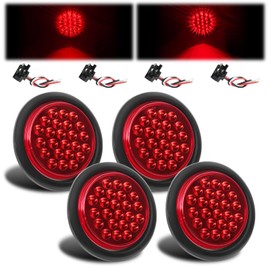 4 PCS 4 Inch Round Red LED Trailer Tail Lights - 24 High-Output LEDs, Waterproof Sealed Flush Mount with Grommets & 3-Prong Pigtails - Stop/Turn/Brake Lights for Trucks RV Boat UTE UTV 12V