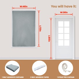 Jilron Adhesive Curtain,100% Blackout Curtains, No Drilling, Suitable for Multi-Scenes Privacy Protection (Light Gray - W46 × L72 in)