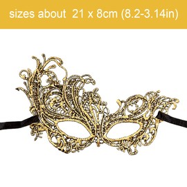 Lotsdonxia 2-Pack Gold Venetian Masquerade Masks – Female Elegant Eye Masks for Mardi Gras, Evening Proms, and Costume Parties (21 X 8cm)