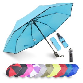 Factory Outlet - IXINU Automatic Open Close Portable Lightweight Travel Umbrella Parasol Outdoor Sun & Rain All Weather Umbrella (Sky Blue)