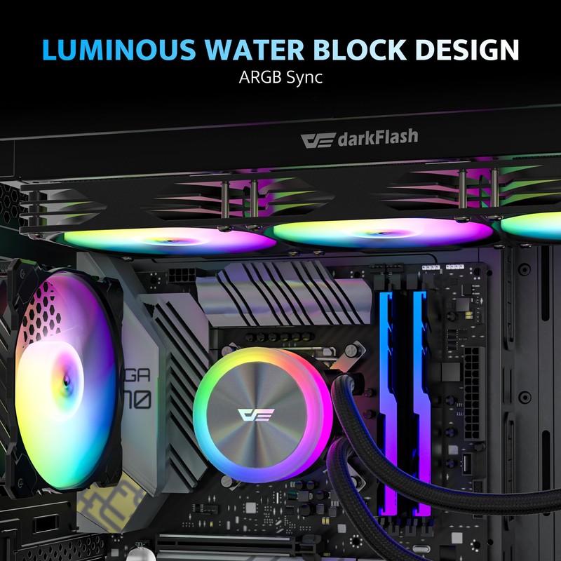 darkFlash DG360 All-in-one Liquid CPU Cooler, High-Performance Pump, ARGB Sync,