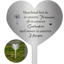 shockassist Grave Decoration Weatherproof, Grave Stake Stainless Steel Heart, Grave Decoration with Saying du Somemal Bist du in Unseren Träumen, Oft in Unseren Gedanken und Immer in Unseren Herzen –