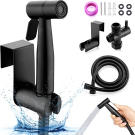 LIHYL Bidet Pulverizador,Acero Inoxidable Pulverizador para bidé de mano con Manguera de 150cm,Bidé para Inodoro de Acero Inoxidable para Limpieza de Inodoros, Higiene Personal (Negro Mate)