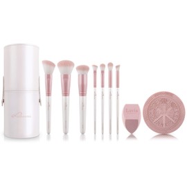 Luvia Prime Vegan Pro Make-Up Brush Set, 7 Make-Up Brushes Including Brush storage, blender sponge and cleaning mat for cosmetic brushes, in mother of pearl and pearl pink