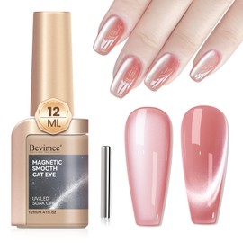 Bevimee Cat Eye Gel Nail Polish Nude Pink, Moonlight Cateye Polish Crystal Mirror Gloss Magnetic Nails Gel Glitter Holographic Cats Eye Nail Velvet 1PC