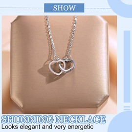 UEIOAVL Ketten für Damen, 1 Stück Damen-Halskette in Herzform mit doppelter Liebeskette und verwobenem herzförmigen Anhänger geeignet als Geschenk für Mädchen und Frauen (Silber)